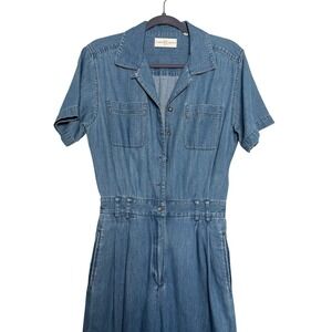 Vintage 90s Denim Jumpsuit Short Sleeve‎ Collared Button Up Blue Size 3